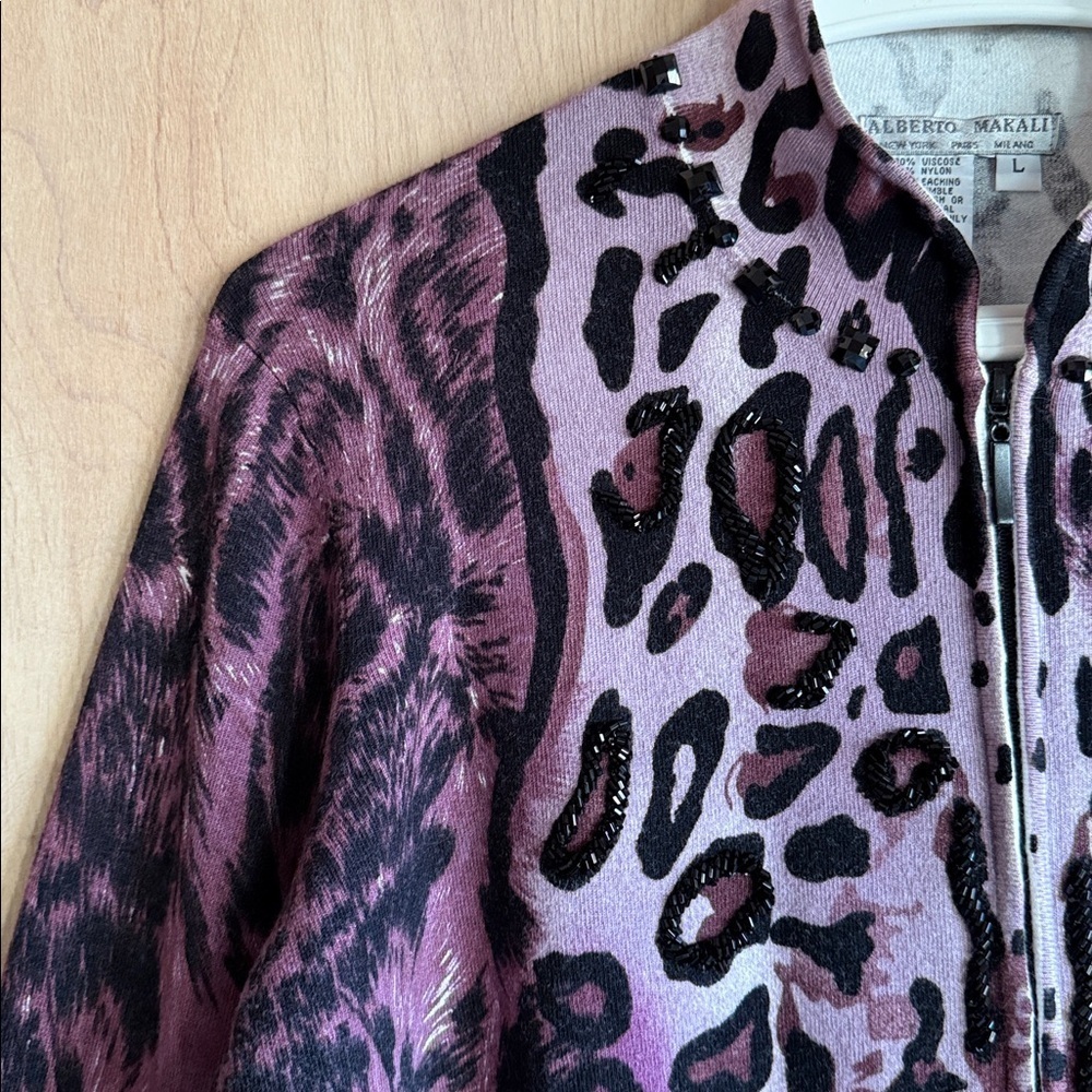 Alberto Mikali Full Zip Sweater Purple Black Embellished Women’s Large - Picture 5 of 14